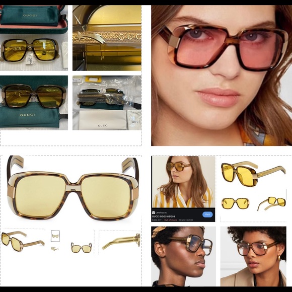UNISEX GUCCI SQUARE HAVANA AND GOLD FALLING STAR ACCENTED FRAME SUNGLASSES - Picture 4 of 16